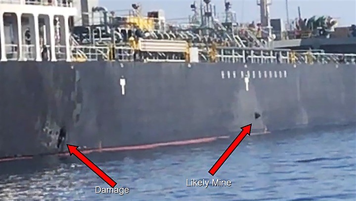Video shows Iran removing mine from stricken tanker, US says