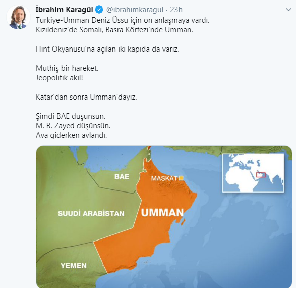 Turkey to establish a military base in Oman, Turkish politician close to Erdogan says