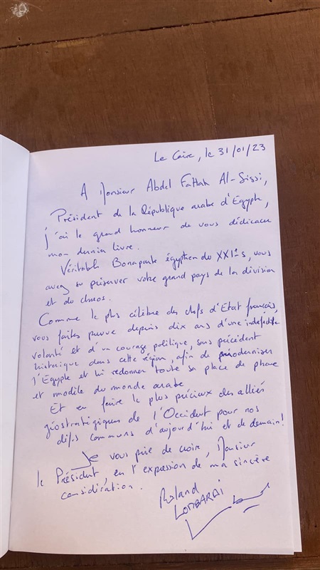 French Writer Pays Tribute to President Abdel Fattah El-Sisi in Dedication of His Latest Book: 'Sisi Bonaparte of Egypt